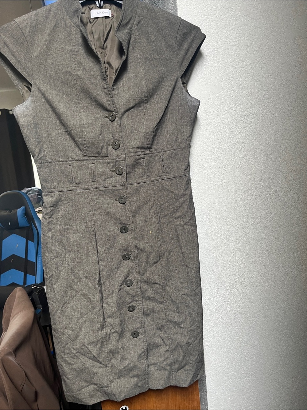 Calvin Klein Gray Button-Front Midi Dress